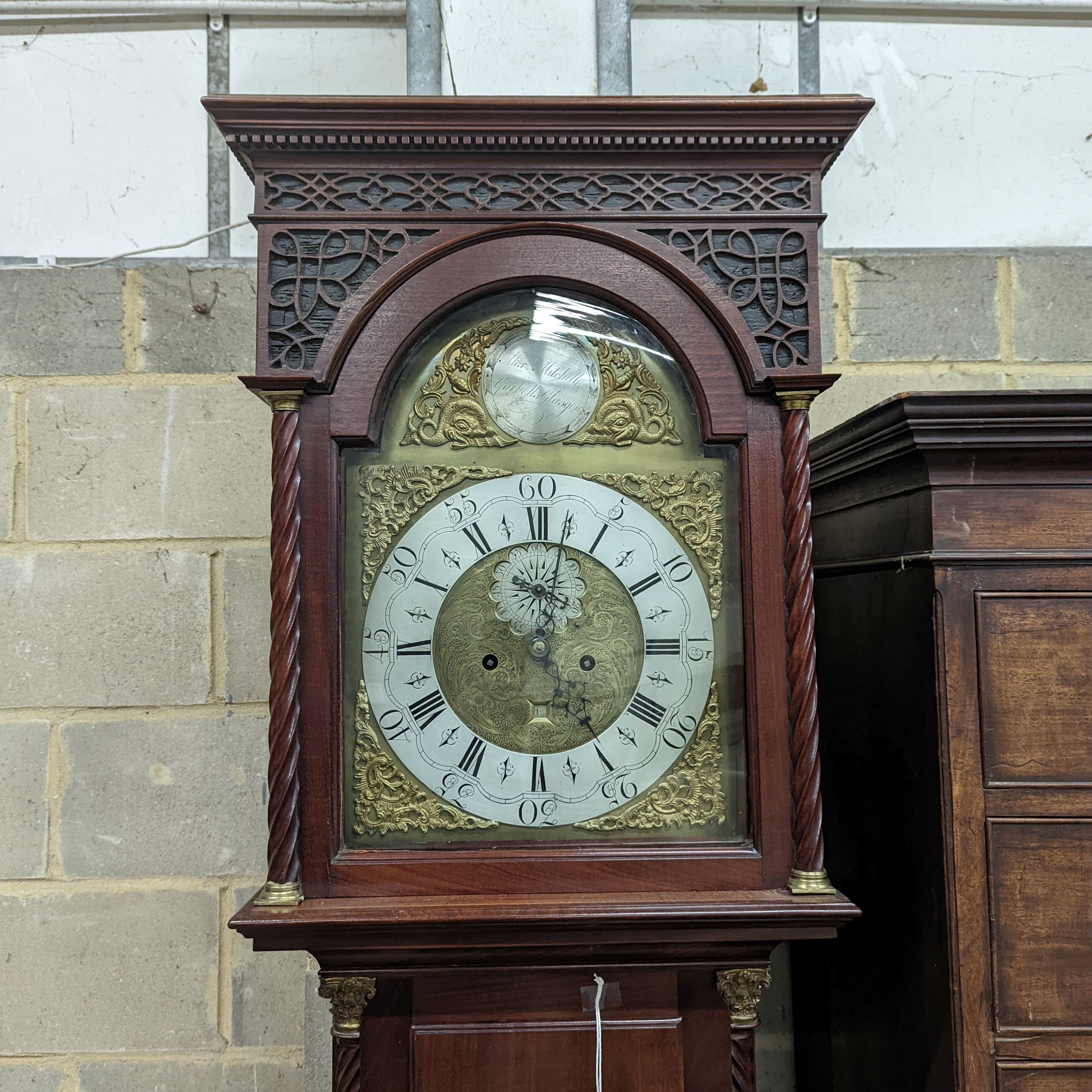 A George III Scottish mahogany 8 day longcase clock, marked Alexander Mitchell, Gorbells, Glasgow, height 214cm